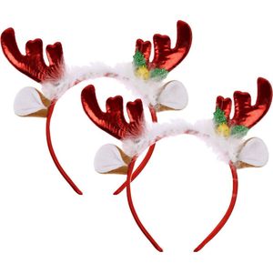 Home & styling Kerst diadeems/haarbanden- 2x - rendier gewei met oren - rood - polyester