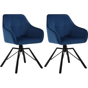 KTN® - Eetkamerstoelen set van 2 - 360 Graden Draaibare Zitting - Rugleuning - Armleuning - Fauteuil - Woonkamerstoelen - Kuipstoelen - Velvet - Fluwelen Stof - Gewatteerde Zitting - Metalen Poten - Blauw