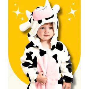 BoefieBoef Koe Dieren Onesie & Pyjama voor Peuters en Kleuters - Kinder Verkleedkleding - Dieren Kostuum Pak - Wit Zwart