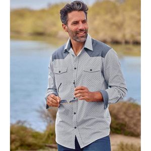 ATLAS FOR MEN - Stijlvol overhemd van popeline met micromotieven - Heren - Verkrijgbaar in grote maten - L