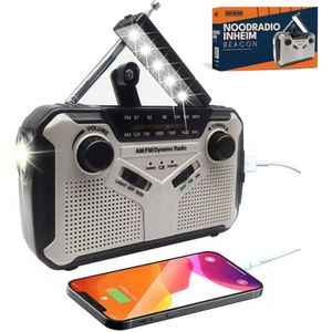 INHEIM® Beacon Noodradio – FM/AM - Solar Opwindbaar - Powerbank - Zonneenergie - Noodpakket - Met Zaklamp - Opwindbaar