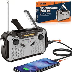INHEIM® Beacon – FM/AM - Dynamo, Zonne-energie & Batterij - Met SOS-Alarm & Zaklamp - Voor Stroomuitval, Kamperen of Noodpakket