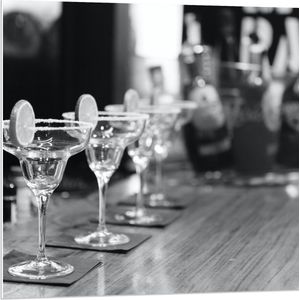 Forex - Cocktailglazen op de Bar (zwart/wit) - 80x80cm Foto op Forex