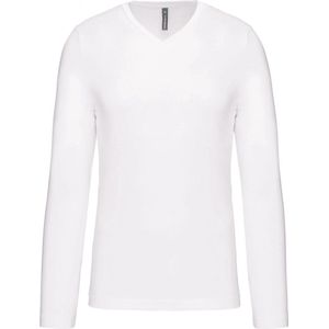 Kariban Herenshirt met lange mouwen en V-hals White - S