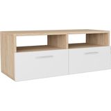 vidaXL - Tv-meubel - 95x35x36 - cm - bewerkt - hout - eikenkleurig - en - wit