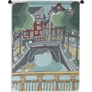 Wandkleed Amsterdam illustratie - Illustratie van de grachten in Amsterdam Wandkleed katoen 150x200 cm - Wandtapijt met foto