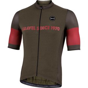 Nalini Heren Fietsshirt korte mouwen - wielrenshirt Groen - MELANGE ZIP JERSEY Khaki green - M