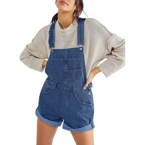 Dames denim overall shorts met verstelbare bandjes