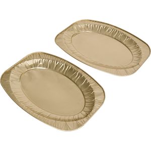 Excellent Houseware - Gouden Serveerschaal - Aluminium - Feestschaal - Kerst schaal - Gourmetschaal- Vleesschaal- Saladeschaal - 2 Stuks - Goud - 35x24 cm