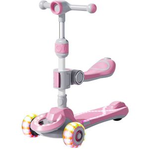 KOKO® MultiRider Kinderstep - Step 3-8 Jaar - Hoogte Verstelbaar Zitje - 3 wielen - Lichtgevende LED Wielen - Jongens/Meisjes - Roze
