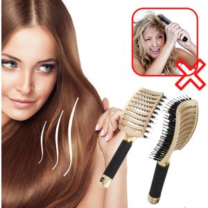 The Next Level Anti klit haar borstel | Ontwarrende Nylon borstel | Professionele haar borstel | Verzorging | Borstel | Brush | Geschikt voor alle haartypes | Massage borstel | Kappers borstel | Rond | Zwijnenhaar |Hoge kwaliteit | Goud