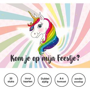 Uitnodiging kinderfeestje Unicorn - eenhoorn - 20 stuks - meisje -Pukart