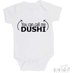 100% katoenen Romper ""You can call me DUSHI"" Unisex Katoen Wit/zwart Maat 56/62