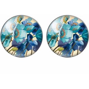 Clip Oorbellen-Lagoon -Bloem-Blauw-2 cm- geen gaatje- Charme Bijoux