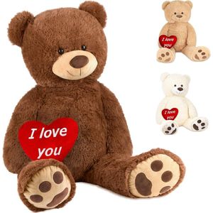 BRUBAKER - XXL Teddybeer 100 cm Bruin met een I Love You Hart Knuffeldier Pluche Knuffel