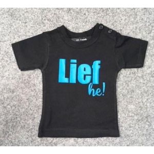 Baby shirt met opdruk ''LIEF HE! "" zwart met blauw maat 92