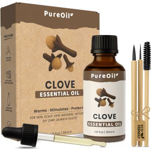 PureOil – Kruidnagel Etherische Olie 30ml – 100% Puur, Natuurlijk & Vegan – Kruidnagelolie - Voor Haar | Huid | Scalp | Nagels | Diffuser - Haargroei - Incl. Ebook - Sinterklaas Cadeautjes - Black Friday Deals 2025