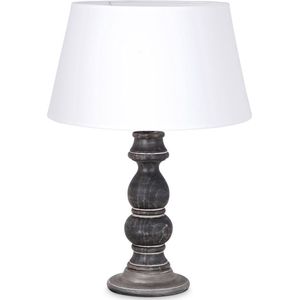 Home Sweet Home tafellamp Largo - tafellamp rond Banjo vintage bruin inclusief lampenkap - lampenkap 40/30/22cm - tafellamp hoogte 66 cm - geschikt voor E27 LED lamp - wit
