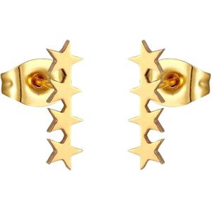 Aramat jewels - Goudkleurige oorbellen 4 sterren zweerknopjes chirurgisch staal 12mm x 3mm - Sterren oorknopjes - Goudkleurige Oorbellen - Stijlvolle Bar-vorm met 4 Sterren - Geschikt voor Vrouwen, Mannen, Pubers en Kinderen