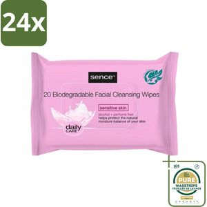 Sence - Gevoelige Huid - Gezichtsreinigingsdoekjes - Mild Reinigend - 20 Doekjes - Voordeelverpakking - 24 stuks - Gevoelige huid - Make-up remover