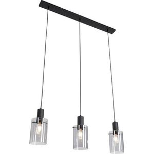 QAZQA vidra - Moderne Hanglamp eettafel voor boven de eettafel | in eetkamer - 3 lichts - L 1000 mm - Zwart - Woonkamer | Slaapkamer | Keuken