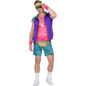Wilbers & Wilbers - Grappig & Fout Kostuum - Miami Fitboy Ken Hetwel - Man - Blauw, Paars, Roze - Medium - Carnavalskleding - Verkleedkleding