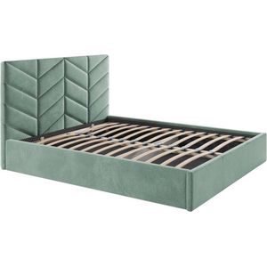 Vente-unique Bed met opbergruimte 180 x 200 cm - Textuurstof - Amandelgroen - JUSTANI L 190 cm x H 106 cm x D 213 cm