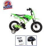 Volare Kinderfiets Motorbike - 12 inch - Groen - Met fietshelm & accessoires