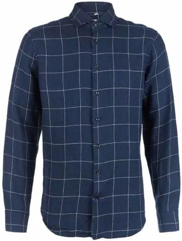 Seidensticker Overhemd Linnen Shaped Fit Ruit Navy (01.294017 - 19)