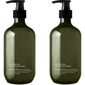 The Spa Collection Vetiver - Ecocert Cosmos Natural - Shampoo + Conditioner - 475 ml gerecyclede pompfles - Set van 2 stuks