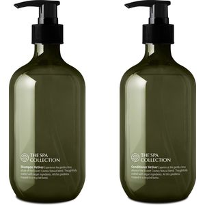 The Spa Collection Vetiver Ecocert Cosmos Natural - Shampoo + Conditioner - 475 ml - Gerecyclede Fles - Set van 2 stuks