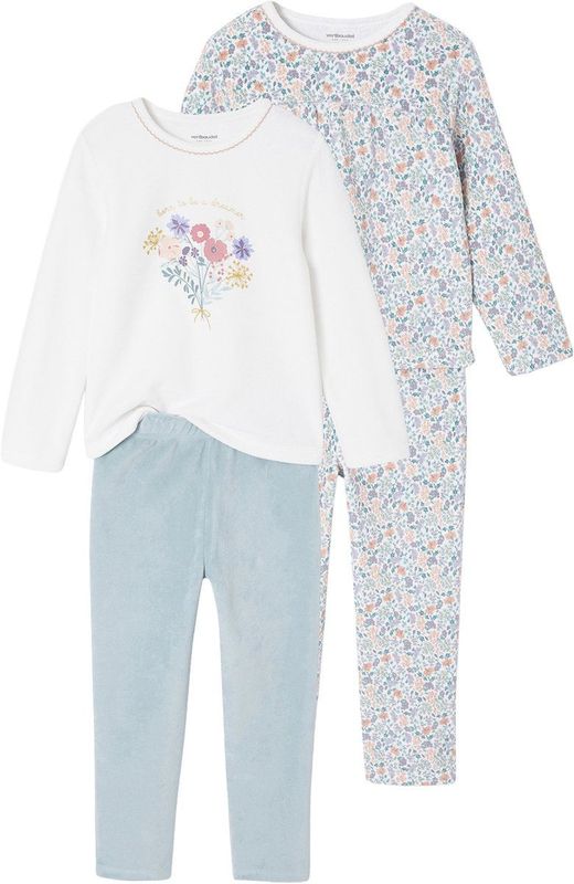 Vertbaudet - Set van 2 Pyjama's - Fluweel - Bloemen - Meisjes