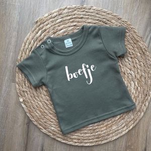 Baby t-shirt - Boefje - Legergroen - Maat 62 - Baby Boy - Jongen - Cadeau - Dreumes - Babykleding - Korte mouw