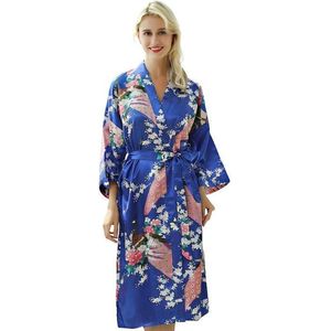 Chinese Kimono badjas ochtendjas blauw satijn dames maat S