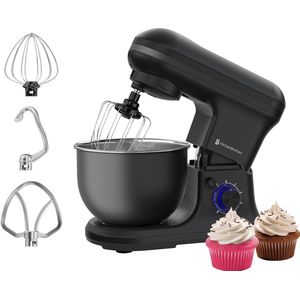 KitchenBrothers Keukenmachine - Keukenrobot - 5L - Mixer met Mengkom - Keukenmixer - 1200W - Matzwart