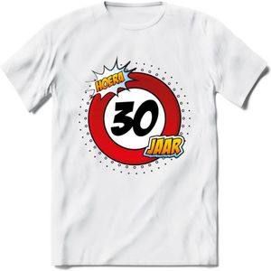 30 Jaar Hoera Verkeersbord T-Shirt | Grappig Verjaardag Cadeau | Dames - Heren | - Wit - XL