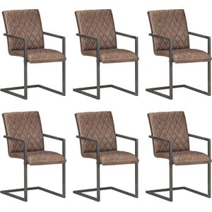 vidaXL - Eetkamerstoelen - 6 - st - echt - leer - bruin