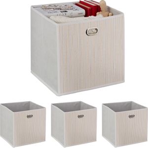 4x opbergmand bamboe - opbergbox opvouwbaar - stoffen opbergdoos - wit