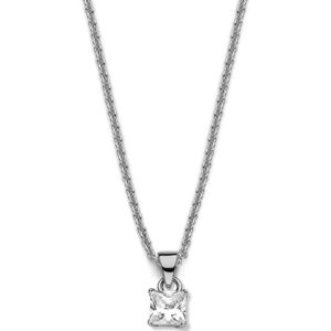 New Bling 9NB-0585 Zilveren Ketting met hanger - Dames - Zirkonia - Chaton - vierkant - 5 mm - Ankerschakel - 40 + 5 cm - Zilverkleurig