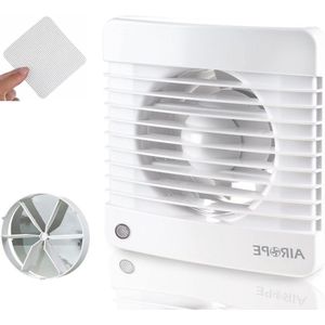 Vochtigheidssensor & timer ventilator 100 mm met terugslagklep + muggenfilter - voor badkamer keuken kantoor toilet