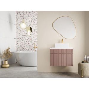 Roze gestreept hangmeubel voor badkamer met wastafel om erop te plaatsen - 60 cm - SATARA L 60 cm x H 46 cm x D 46 cm