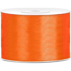 1x Hobby/decoratie oranje satijnen sierlinten 5 cm/50 mm x 25 meter - Cadeaulint satijnlint/ribbon - Oranje linten - Hobbymateriaal benodigdheden - Verpakkingsmaterialen