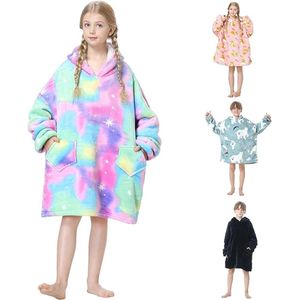 Oversized hoodie-deken voor kinderen met mouwen, draagbare capuchontrui, super zacht, warm, comfortabel sweatshirt met zak, voor jongens en meisjes - Sky