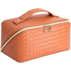 Toilettas, Make Up Tasje, Make Up Koffer, Beautycase, Make Up Organizer, Make Up Tas, Reis Toilettas, Reistas, Toilettas Dames, Make Up Organizer, Make Up Etui, Beautycase Koffer, Cosmetica Tas, Moederdag, Valentijnsdag, GEBREID PATROON, BRUİN