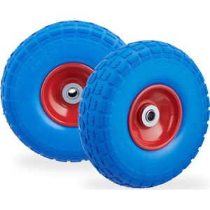 Relaxdays steekwagenwiel - 4.1/3.5-4 - rubber - 2 stuks - bolderkarwiel - antilekband - Blauw-rood