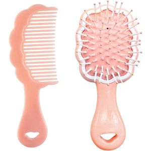 Allecto plus - Haarborstel en kamset voor krullen, roze wolkendesign, alle haartypes, haarstyling, compact en draagbaar