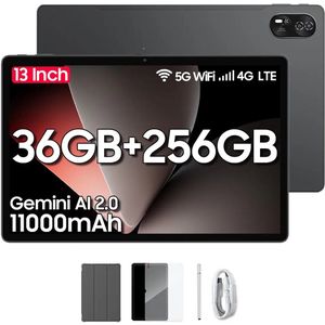 Blackview MEGA 8 Android 15 Tablet 13 inch - 36GB+256GB 4G LTE+5G WiFi Gaming Tablet - 11000mAh Accu - WideVine L1 - 50MP+2MP+13MP Camera - Met Stylus en Beschermhoes -Grijs