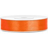 1x Hobby/decoratie oranje satijnen sierlint 1,2 cm/12 mm x 25 meter - Cadeaulint satijnlint/ribbon - Oranje linten - Hobbymateriaal benodigdheden - Verpakkingsmaterialen