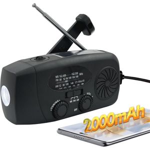 Noodhandslinger Radio met LED-zaklamp - Draagbare AM/FM NOAA Weerradio met Oplader en Zonne-energie voor Kamperen en Noodgevallen