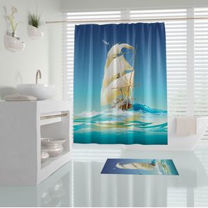 Zethome Sail - Badmat met Douchegordijn - 180x200 cm - Antislip Douchemat 50x80 cm - Badmat Set- Douchegordijn - Hoge Kwaliteit Polyester